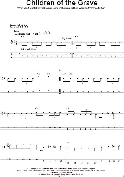 open zoom image for Children Of The Grave - Bass Tab, New, Main