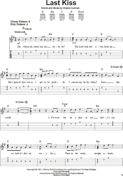 open zoom image for Last Kiss - Easy Guitar with TAB, New, Main