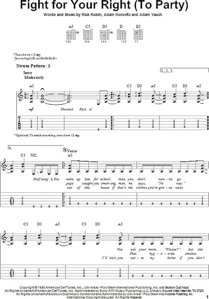 open zoom image for Fight For Your Right (To Party) - Easy Guitar with TAB, New, Main