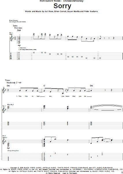 open zoom image for Sorry - Guitar TAB, New, Main