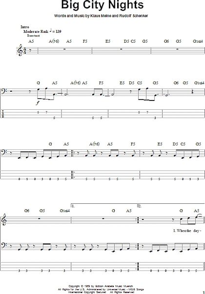 open zoom image for Big City Nights - Bass Tab, New, Main