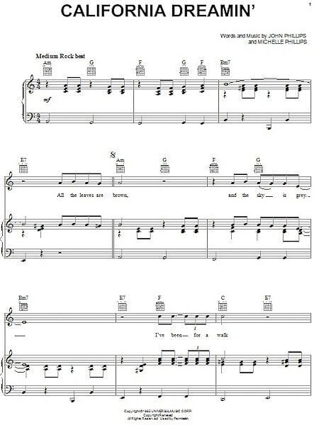 open zoom image for California Dreamin' - Piano/Vocal/Guitar, New, Main