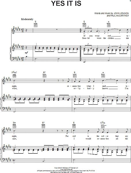 open zoom image for Yes It Is - Piano/Vocal/Guitar, New, Main