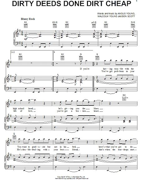 open zoom image for Dirty Deeds Done Dirt Cheap - Piano/Vocal/Guitar, New, Main