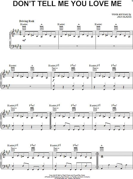 open zoom image for Don't Tell Me You Love Me - Piano/Vocal/Guitar, New, Main