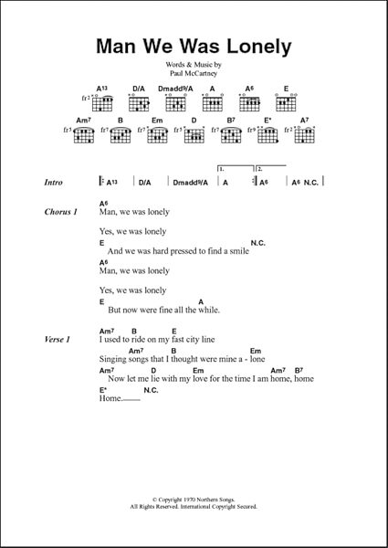open zoom image for Man We Was Lonely - Guitar Chords/Lyrics, New, Main