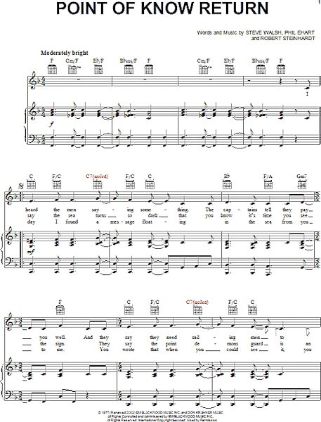 open zoom image for Point Of Know Return - Piano/Vocal/Guitar, New, Main