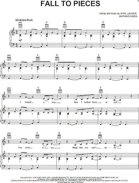 open zoom image for Fall To Pieces - Piano/Vocal/Guitar, New, Main