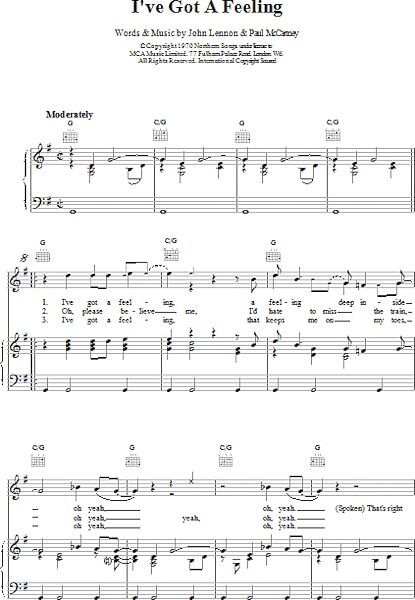 open zoom image for I've Got A Feeling - Piano/Vocal/Guitar, New, Main