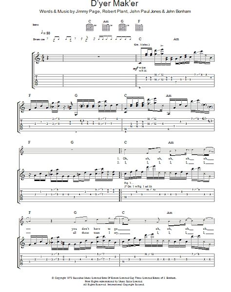 open zoom image for D'yer Mak'er - Guitar TAB, New, Main