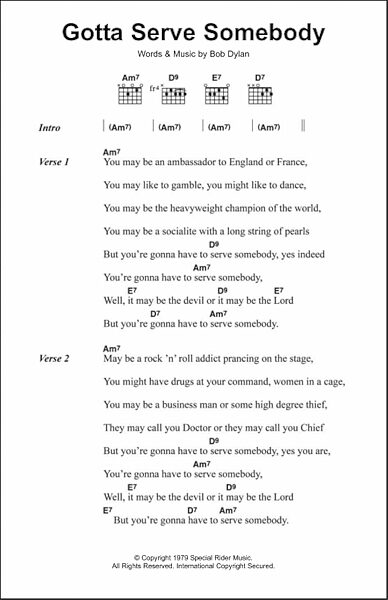 open zoom image for Gotta Serve Somebody - Guitar Chords/Lyrics, New, Main