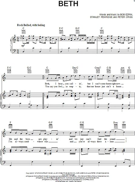 open zoom image for Beth - Piano/Vocal/Guitar, New, Main