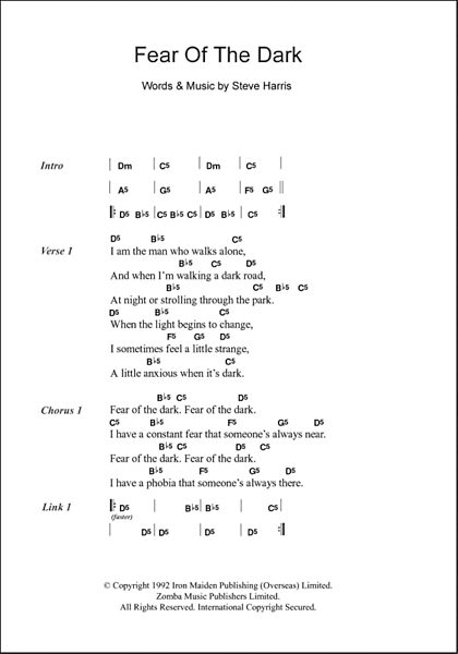 open zoom image for Fear Of The Dark - Guitar Chords/Lyrics, New, Main