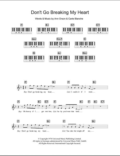 open zoom image for Don't Go Breaking My Heart - Piano Chords/Lyrics, New, Main