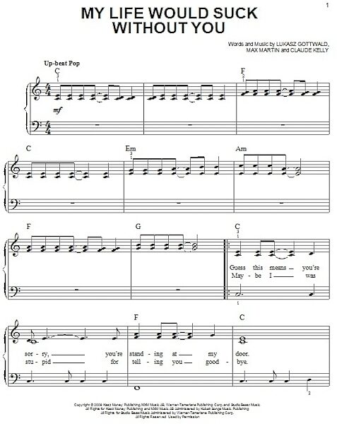 open zoom image for My Life Would Suck Without You - Easy Piano, New, Main