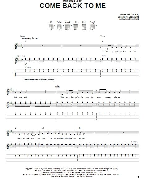 open zoom image for Come Back To Me - Guitar TAB, New, Main