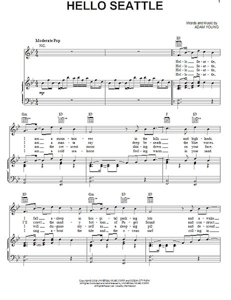 open zoom image for Hello Seattle - Piano/Vocal/Guitar, New, Main