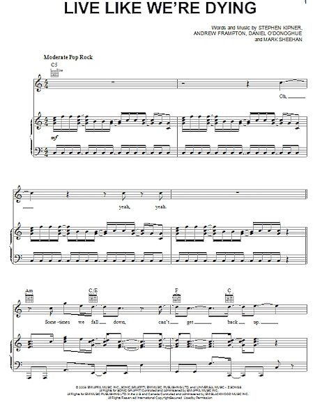 open zoom image for Live Like We're Dying - Piano/Vocal/Guitar, New, Main