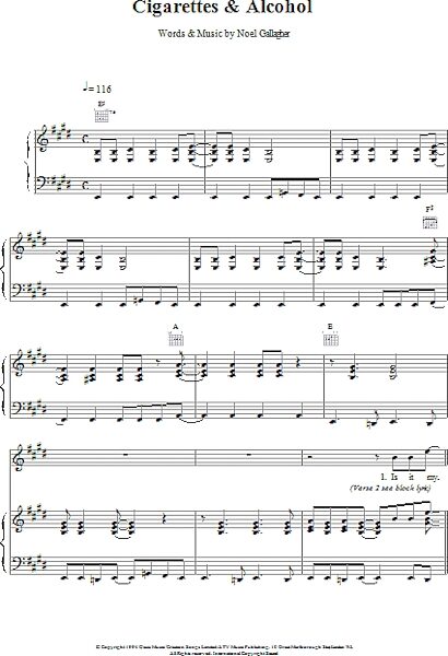 open zoom image for Cigarettes & Alcohol - Piano/Vocal/Guitar, New, Main