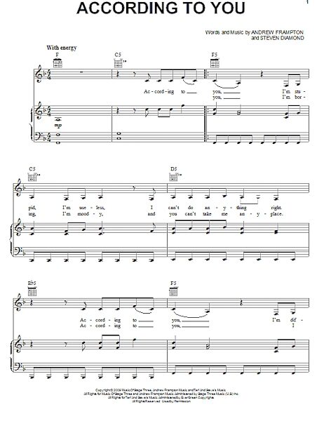 open zoom image for According To You - Piano/Vocal/Guitar, New, Main