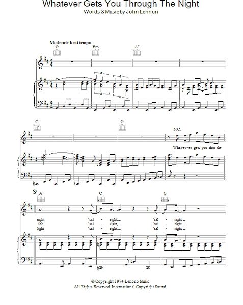 open zoom image for Whatever Gets You Through The Night - Piano/Vocal/Guitar, New, Main