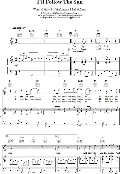 open zoom image for I'll Follow The Sun - Piano/Vocal/Guitar, New, Main