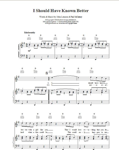 open zoom image for I Should Have Known Better - Piano/Vocal/Guitar, New, Main