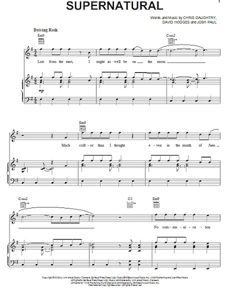 open zoom image for Supernatural - Piano/Vocal/Guitar, New, Main