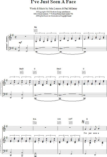 open zoom image for I've Just Seen A Face - Piano/Vocal/Guitar, New, Main