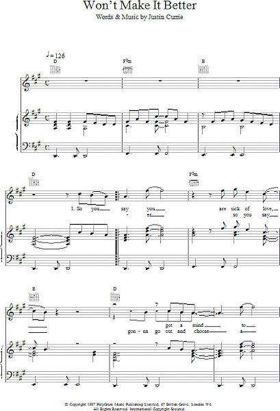 open zoom image for Won't Make It Better - Piano/Vocal/Guitar, New, Main