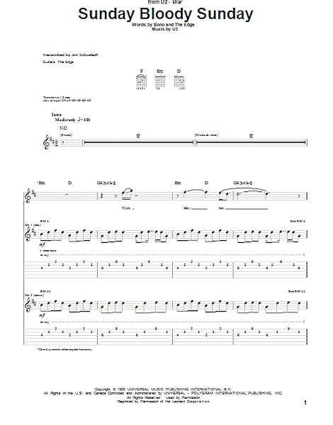 open zoom image for Sunday Bloody Sunday - Guitar TAB, New, Main