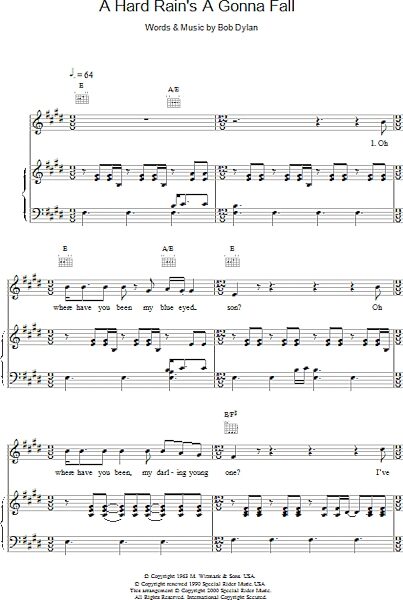 open zoom image for A Hard Rain's Gonna Fall - Piano/Vocal/Guitar, New, Main