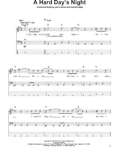 open zoom image for A Hard Day's Night - Bass Tab, New, Main