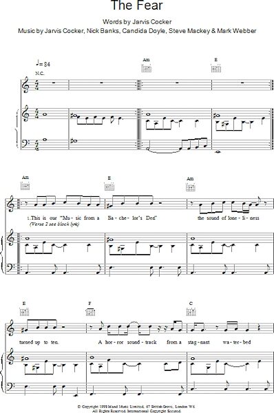 open zoom image for The Fear - Piano/Vocal/Guitar, New, Main