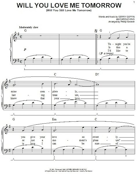 open zoom image for Will You Love Me Tomorrow (Will You Still Love Me Tomorrow) - Easy Piano, New, Main