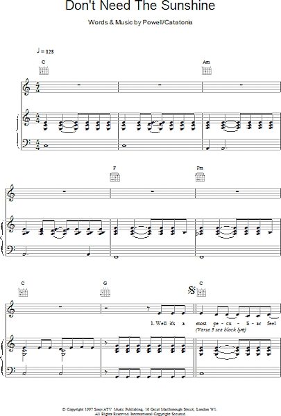 open zoom image for Don't Need The Sunshine - Piano/Vocal/Guitar, New, Main