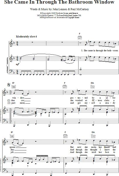 open zoom image for She Came In Through The Bathroom Window - Piano/Vocal/Guitar, New, Main