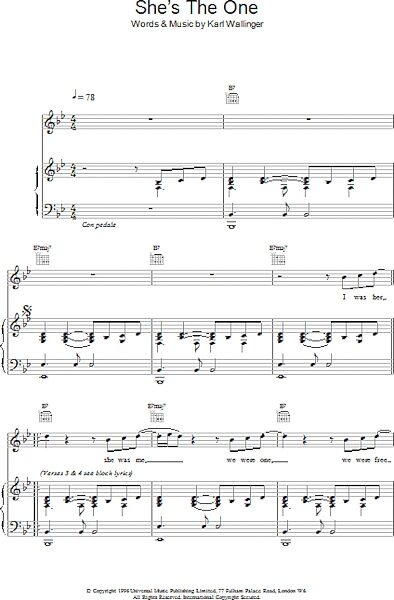 open zoom image for She's The One - Piano/Vocal/Guitar, New, Main