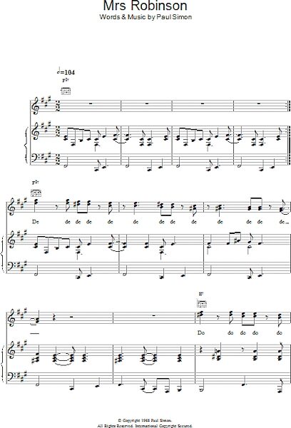 open zoom image for Mrs. Robinson - Piano/Vocal/Guitar, New, Main