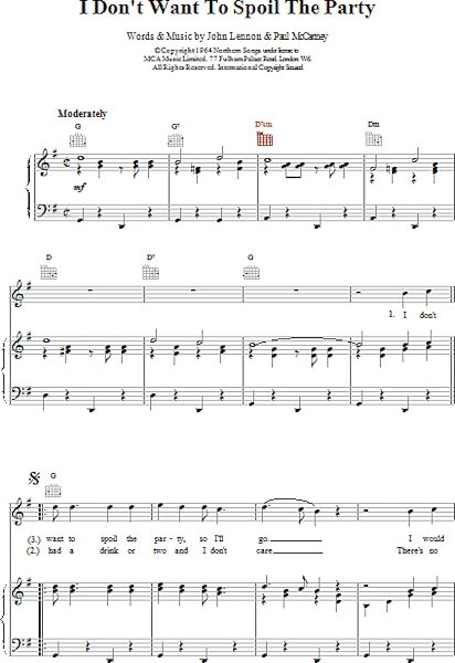 open zoom image for I Don't Want To Spoil The Party - Piano/Vocal/Guitar, New, Main