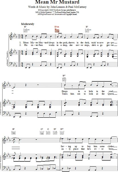 open zoom image for Mean Mr. Mustard - Piano/Vocal/Guitar, New, Main