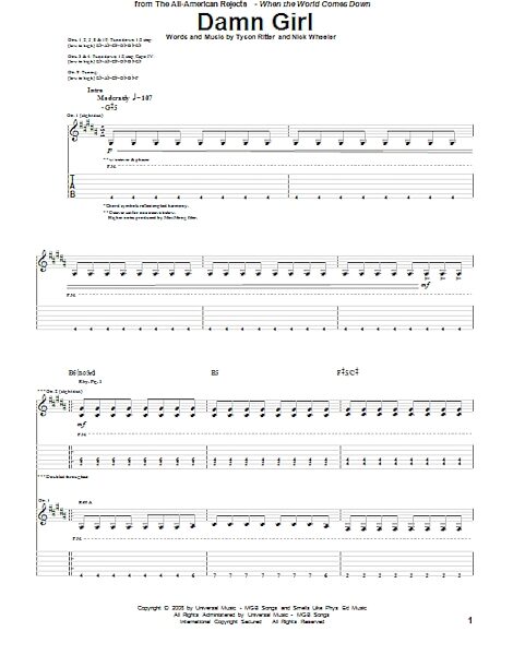 open zoom image for Damn Girl - Guitar TAB, New, Main