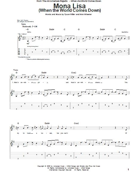open zoom image for Mona Lisa (When The World Comes Down) - Guitar TAB, New, Main