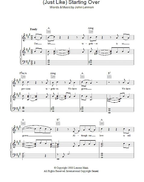 open zoom image for (Just Like) Starting Over - Piano/Vocal/Guitar, New, Main