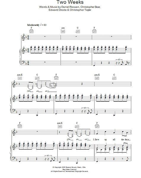 open zoom image for Two Weeks - Piano/Vocal/Guitar, New, Main
