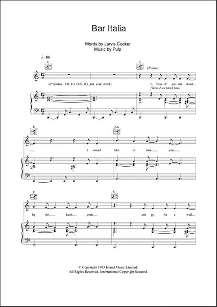 open zoom image for Bar Italia - Piano/Vocal/Guitar, New, Main