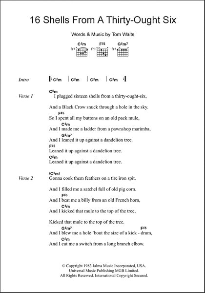 open zoom image for 16 Shells From A Thirty-Ought Six - Guitar Chords/Lyrics, New, Main