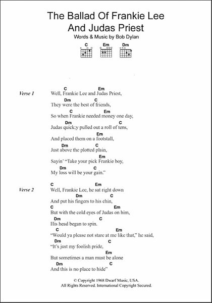 open zoom image for The Ballad Of Frankie Lee And Judas Priest - Guitar Chords/Lyrics, New, Main