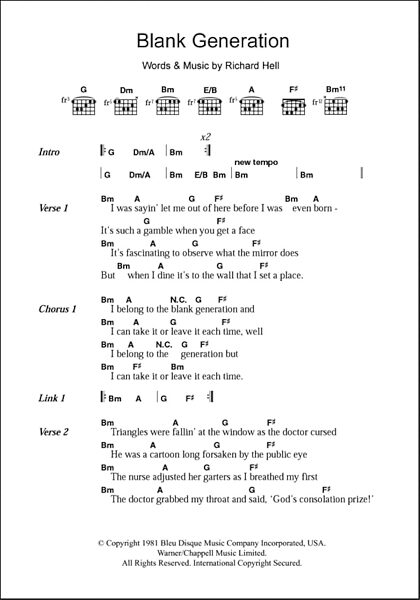 open zoom image for Blank Generation - Guitar Chords/Lyrics, New, Main