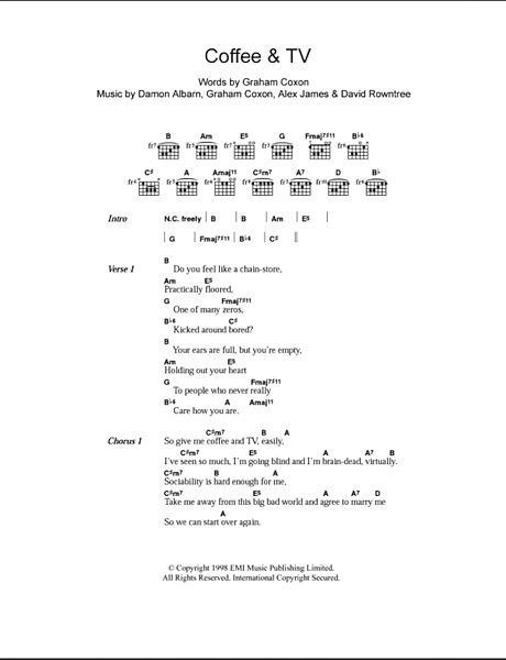 open zoom image for Coffee & TV - Guitar Chords/Lyrics, New, Main